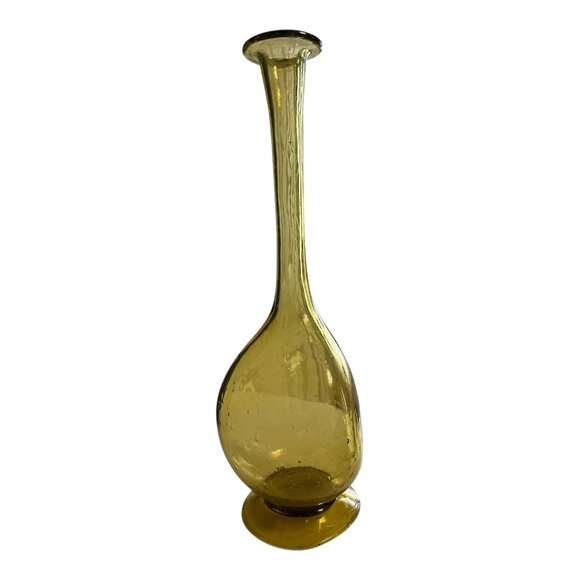 Vintage Amber Glass Vase with Character – 15.5" Hand Blown Mid Century Display - Picture 2 of 8